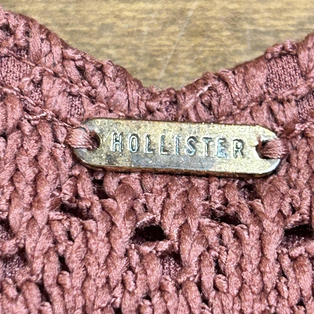Hollister Bikini Swimsuit Set Womens XS/S Mauve Crochet Triangle Tie Lined Beach - Picture 5 of 9